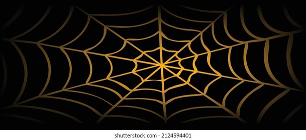 Cartoon drawing cobweb on yellow black background. Flat vector spider pictogram. Happy halloween party. spooky, Creepy, horror insect. Accident, fear, scary for man and woman. Webbing line pattern. 