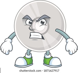 cartoon drawing of compact disk showing angry face. Vector illustration