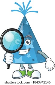 cartoon drawing concept of blue party hat working as a Private Detective. Vector illustration