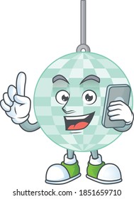 cartoon drawing concept of disco ball speaking with friends on phone. Vector illustration
