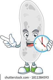 cartoon drawing concept of gemmatimonadetes with a circle clock. Vector illustration