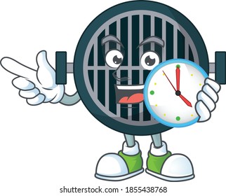 cartoon drawing concept of grill with a circle clock. Vector illustration