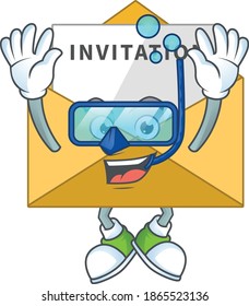 cartoon drawing concept of invitation message wearing cool Diving glasses ready to swim. Vector illustration
