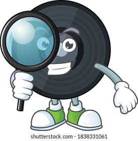 cartoon drawing concept of music viynl disc working as a Private Detective. Vector illustration