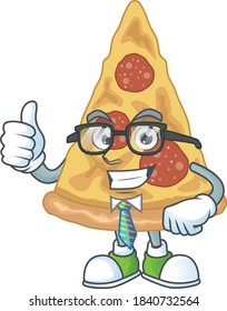 cartoon drawing concept of slice of pizza as a successful businessman. Vector illustration