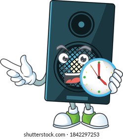 dibujo de dibujos animados concepto de sistema de sonido con un reloj circular. Ilustración del vector