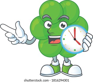 cartoon drawing concept of staphylococcus aureus with a circle clock. Vector illustration