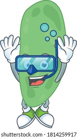 cartoon drawing concept of thermus thermophilus wearing cool Diving glasses ready to swim. Vector illustration