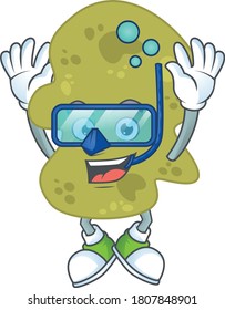 cartoon drawing concept of verrucomicrobia wearing cool Diving glasses ready to swim. Vector illustration