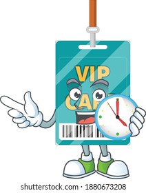 Cartoon Zeichnung Konzept der VIP Pass Karte mit einer Kreisuhr. Vektorgrafik