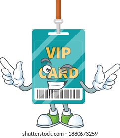 Cartoon drawing concept of VIP pass card showing cute wink eye. Vector illustration