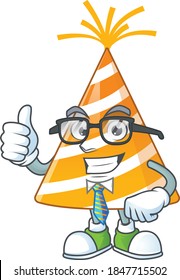 cartoon drawing concept of yellow party hat as a successful businessman. Vector illustration