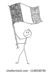 Cartoon drawing conceptual illustration of man waving the flag of Republic of Ireland or Italy, Italian Republic.