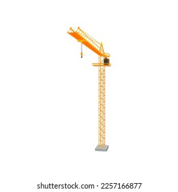 Cartoon drawing of construction crane tower on white background. Construction site objects vector illustration. Construction concept