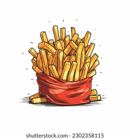 A cartoon drawing of a container of french fries