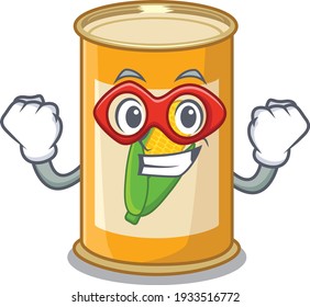 A cartoon drawing of corn tin in a Super hero character