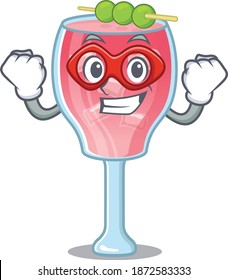 A cartoon drawing of cosmopolitan cocktail in a Super hero character