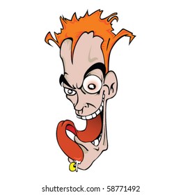 cartoon drawing of a crazy face with long tongue