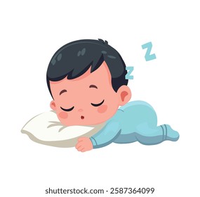 Cartoon Drawing Of A  cute Newborn Baby boy Character sleeping