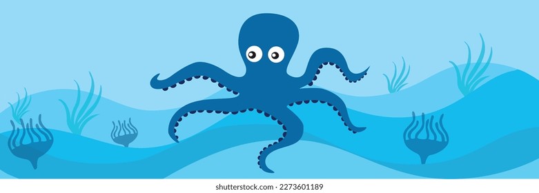 Cartoon drawing of a cute octopus Banner Design, art vector eps