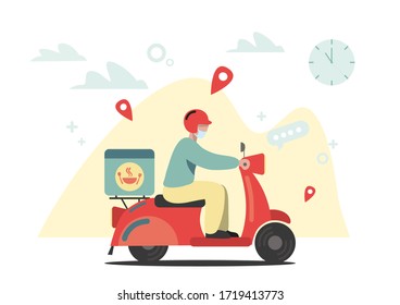 Cartoon drawing, delivering food by car It is a vector image or illustration that can be used for design and various media.