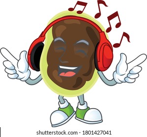 Cartoon drawing design of firmicutes listening to the music with headset. Vector illustration