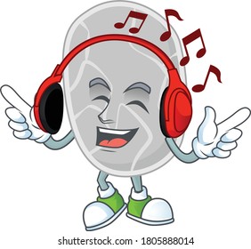 Cartoon drawing design of nitrospirae listening to the music with headset. Vector illustration