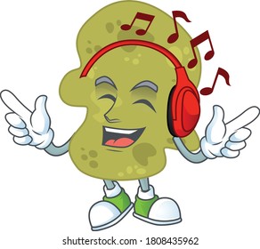 Cartoon drawing design of verrucomicrobia listening to the music with headset. Vector illustration
