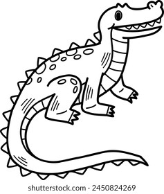 Dibujo animado de un dinosaurio con una gran sonrisa en su cara. El dinosaurio está de pie sobre sus patas traseras y tiene una boca abierta, como si estuviera a punto de comer algo. La escena es alegre y juguetona