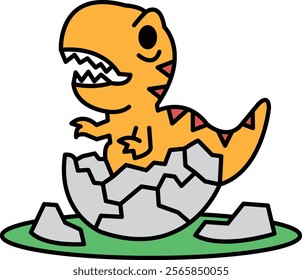 A cartoon drawing of a dinosaur with its mouth open and a baby dinosaur inside of it. The drawing is in black and white and has a playful, lighthearted mood