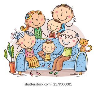 Cartoon drawing doodle family portrait, vector illustration