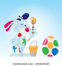 a cartoon drawing of the easter bunny painting an easteregg
