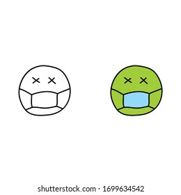 cartoon drawing of an emoji wearing a face mask