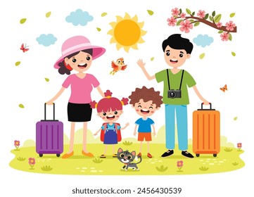 Cartoon Drawing Of A Family Travelling