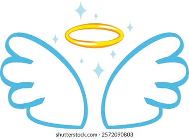 Cartoon drawing featuring angel wings and a halo radiating bright light, symbolizing purity, spirituality, and a divine presence in a serene and celestial atmosphere