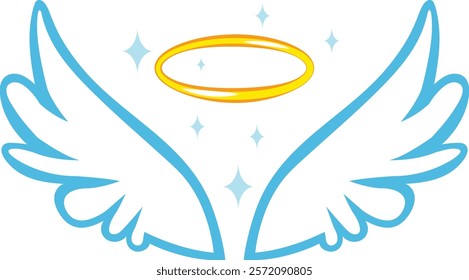 Cartoon drawing featuring angel wings and a halo radiating bright light, symbolizing purity, innocence, and a divine presence, evoking feelings of hope and peace