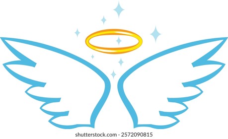 Cartoon drawing featuring angel wings and a halo, shining brightly with stars, embodying themes of purity, spirituality, and divine presence in a magical, ethereal style