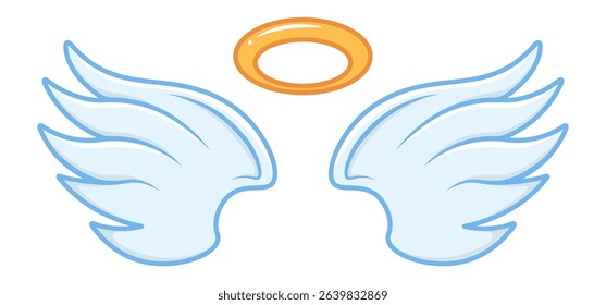 Cartoon drawing featuring angel wings and a halo, symbolizing innocence, purity, love, and spirituality, ideal for enhancing religious or spiritual design projects