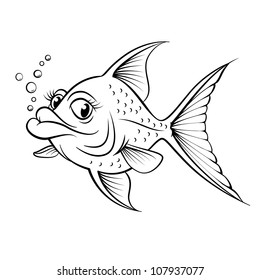 Cartoon drawing fish. Illustration for design on white background