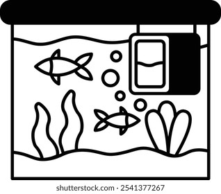 A cartoon drawing of a fish tank with two fish swimming in it