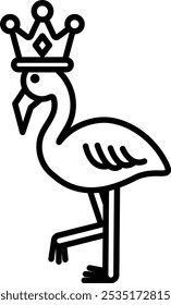 A cartoon drawing of a flamingo wearing a crown