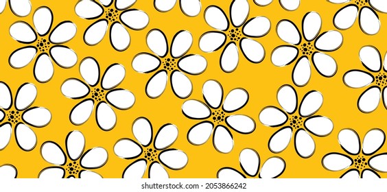 Cartoon drawing flowers. Summer, spring time flower with leaf. Springtime pictogram or icon. Drawn vintage floral elements. Flat vector pattern.
