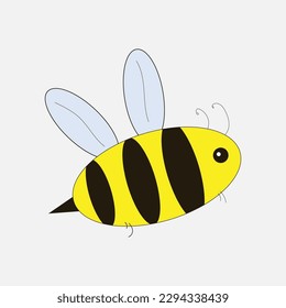 A cartoon drawing of a flying bee with blue stripes.