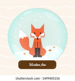 Cartoon drawing  of fox in winter background - Vector.