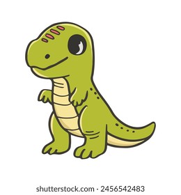 cartoon drawing of a friendly dinosaur standing on its hind legs with a big smile