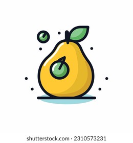 A cartoon drawing of fruits icon. pear, mango, pinapple, apple, orange, strawberry, banana, pears. illustration of fruits icon white background. Isolated.