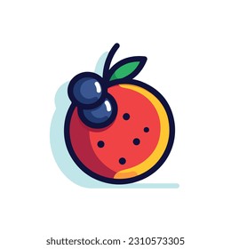 A cartoon drawing of fruits icon. pear, mango, pinapple, apple, orange, strawberry, banana, pears. illustration of fruits icon white background. Isolated.