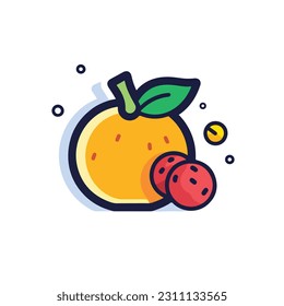 A cartoon drawing of fruits icon. pear, mango, pinapple, apple, orange, strawberry, banana, pears. illustration of fruits icon white background. Isolated.