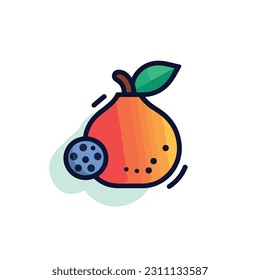 A cartoon drawing of fruits icon. pear, mango, pinapple, apple, orange, strawberry, banana, pears. illustration of fruits icon white background. Isolated.