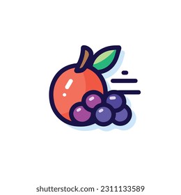 A cartoon drawing of fruits icon. pear, mango, pinapple, apple, orange, strawberry, banana, pears. illustration of fruits icon white background. Isolated.